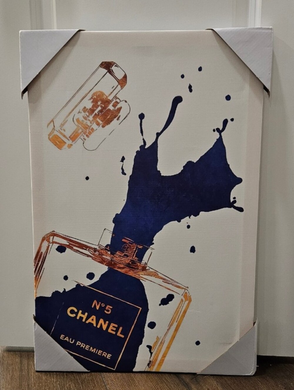 NEW 16x24 Navy Gold Perfume Bottle Canvas Wall Art | Chic Fashion-Inspired Decor